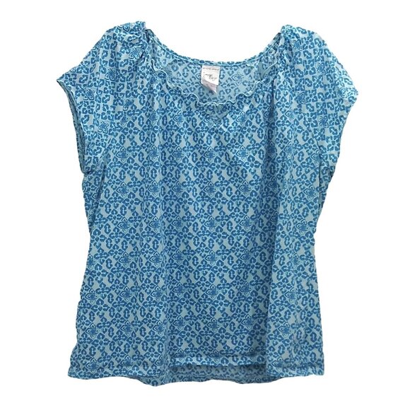 Just My Size Blue Print Keyhole Neckline Cap Sleeve Top Plus Size 2X (18W-20W) - Picture 2 of 7